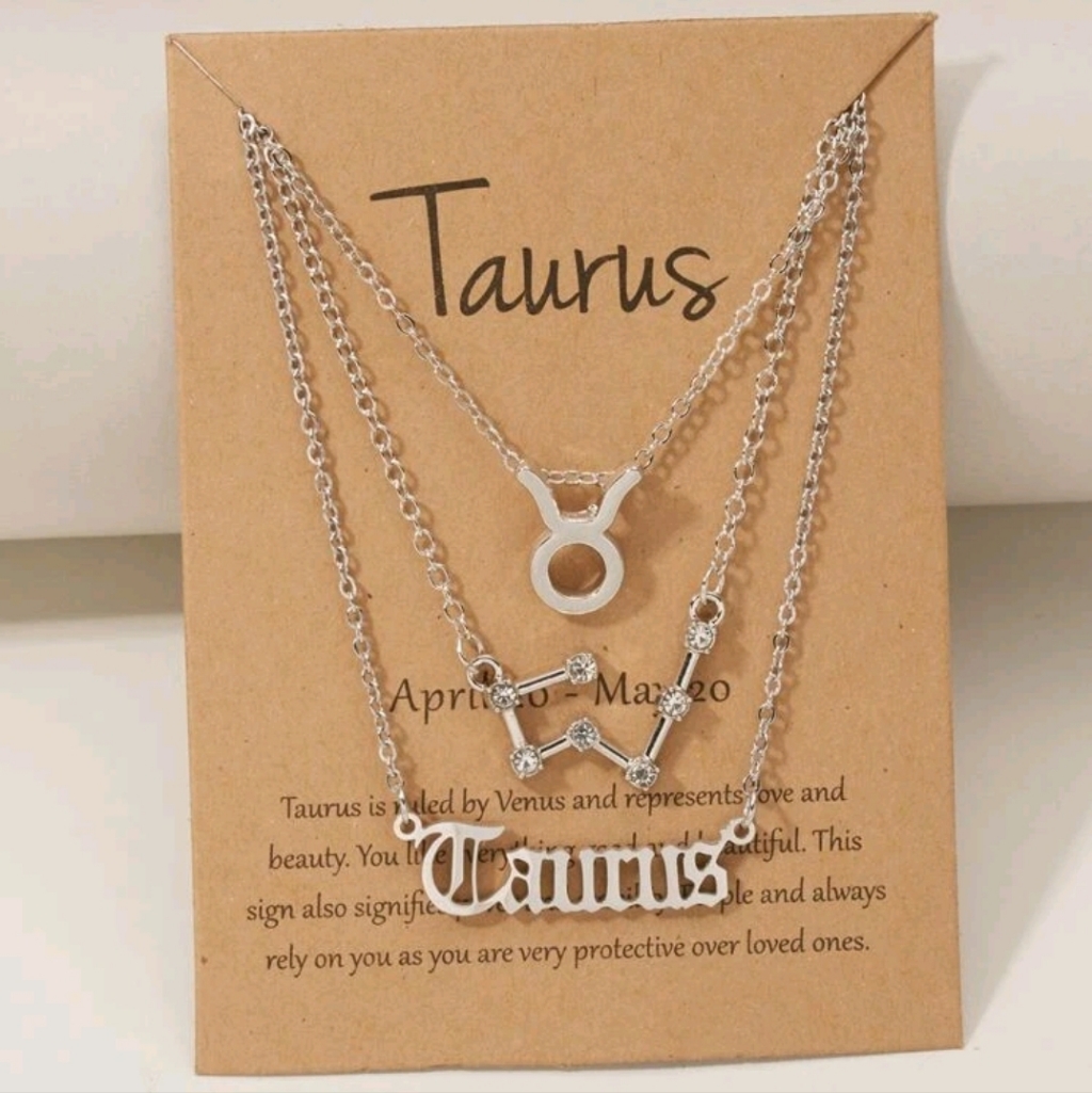 Zodiac 3 Piece Silver Tone Charm Necklace Taurus 12$